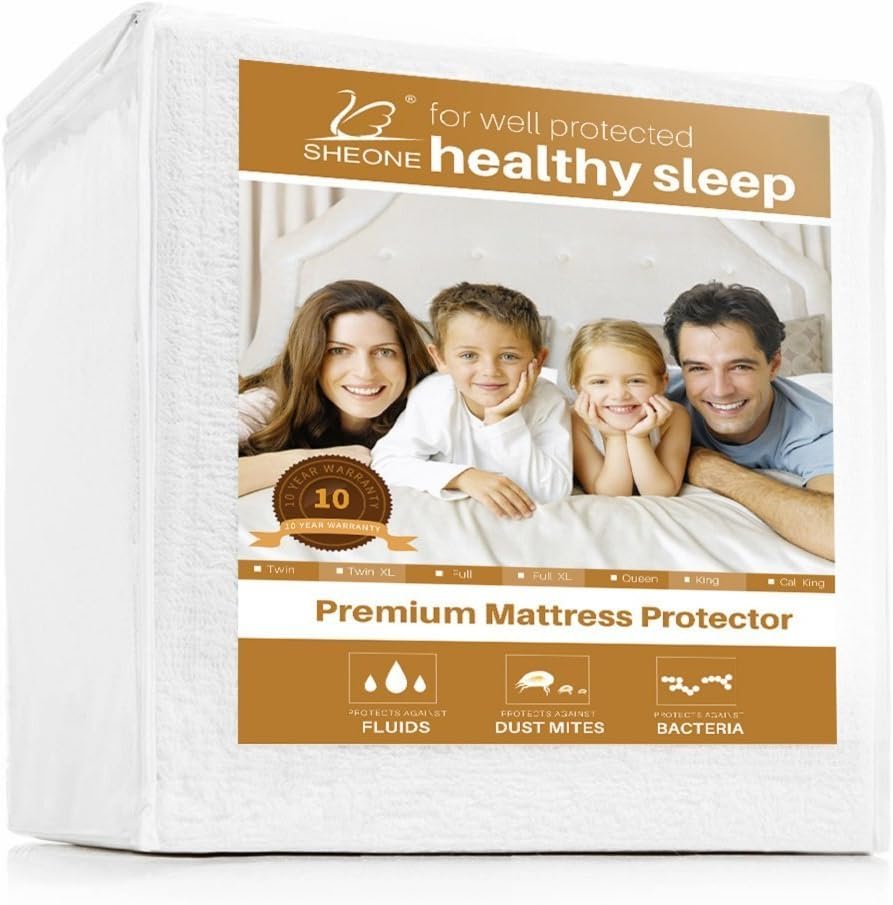 Mattress Protector Premium Hypoallergenic Cotton Terry Surface 100% Waterproof Mattress Cover Vinyl Free (Queen)