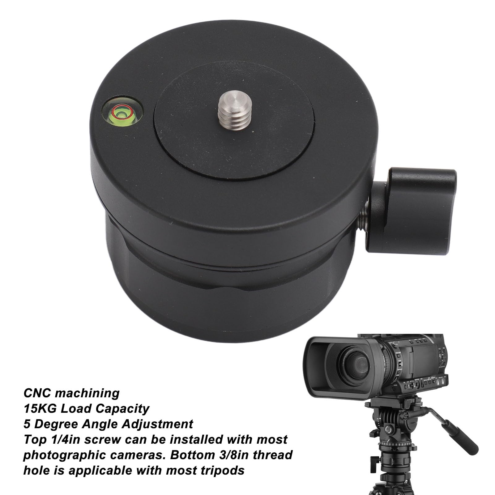 Tripod Leveling Base, Tripod Head Leveling Base Camera Leveler with Adjusting Plate Bubble Level & 1/4in 3/8in Thread for Macro Panoramic Head