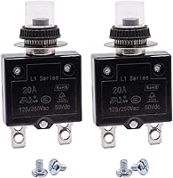 mxuteuk 2-Pack 20A Manual Reset Thermal Circuit Breakers, Push Button L1 Series 125/250V AC 50V DC with Waterproof Caps