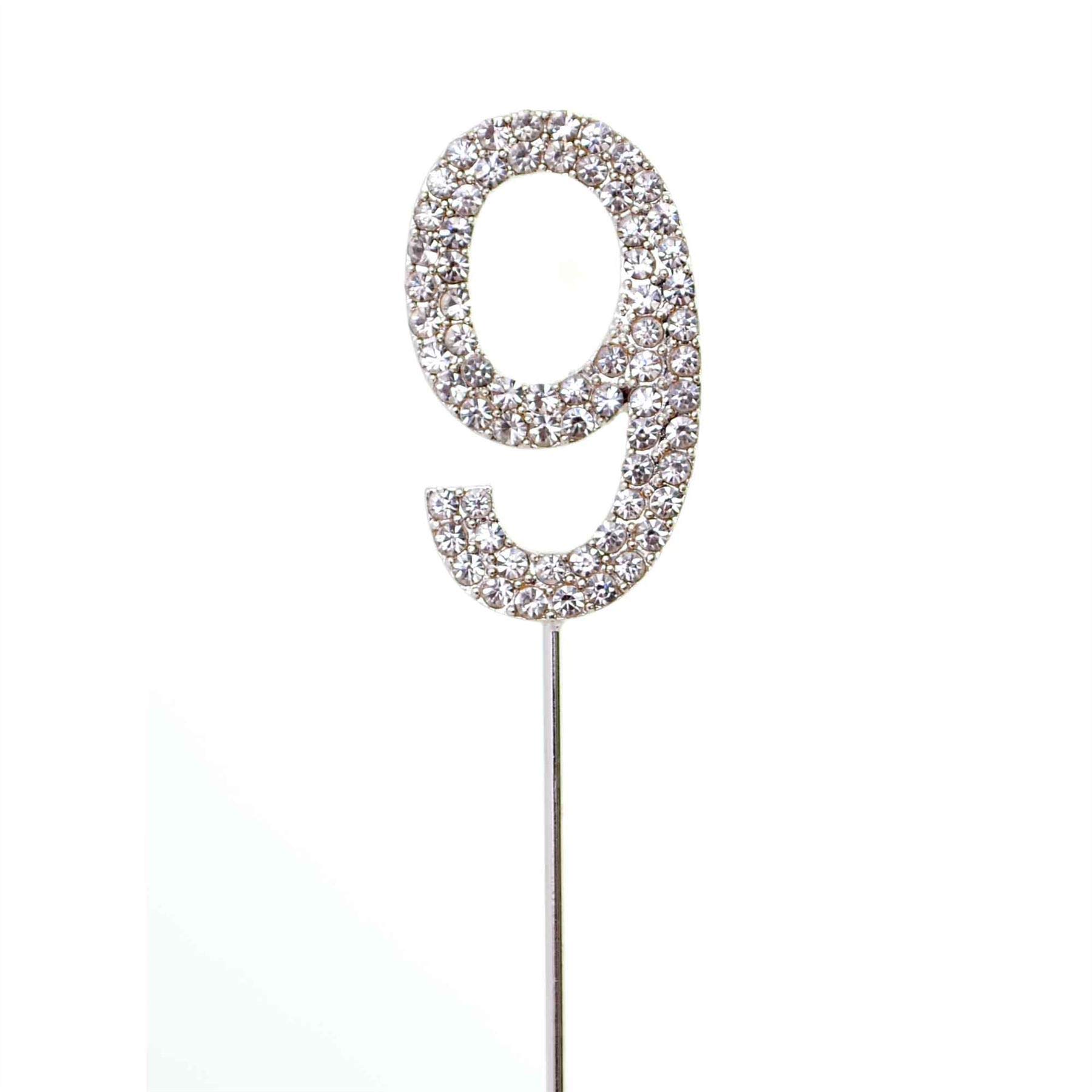 Shatchi Silver 9 Sparkley Diamond Cake Topper Number 9 For Birthday Anniversary from B&Q