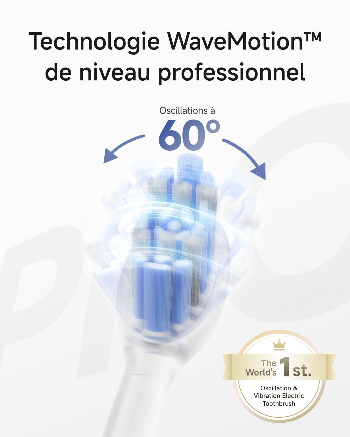 Laifen Wave Pro Brosse À Dents Électrique Technologie WaveMotion, 60° Oscillation 66 000 VPM, 70 Jours d'Autonomie, Capteur de Pression, Charge Sans Fil avec 2 Têtes Pro (Acier Inoxydable)