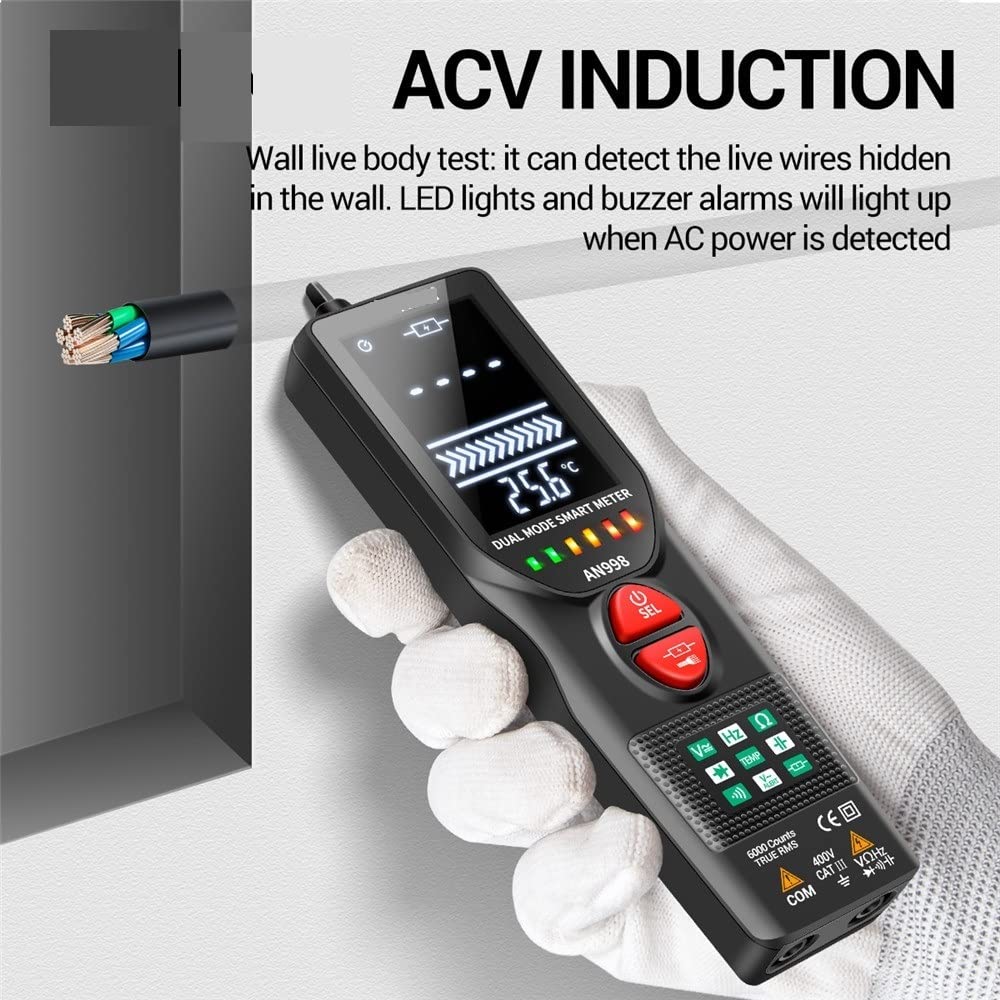 Probador de Batería, AN998 Multímetro Digital Automático 6000 Cuenta METROS DE BATERÍA AUTOMÁTICO ELETICO AC/DC VOLTMETER TEMP OHM TESTER VOLESO