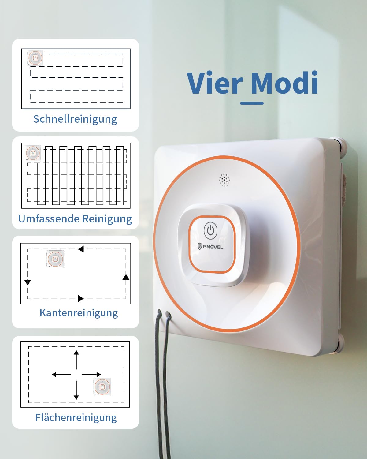 Fensterroboter mit Netzkabel, 8000Pa Saugkraft für Vertikale Glas | 4 Reinigungsmodi&Fernbedienung.Dauerbetrieb mit Netzkabel ohne Akku.Nur für Fenster,Spiegel&Fliesen,keine Über-Kopf-Reinigung