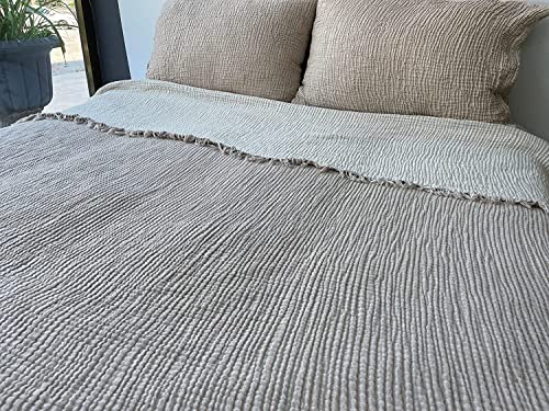 100% Cotton Muslin Throw Blanket, 4 Layers Bedspread, Soft Turkish Cotton Muslin Bed Cover, Reversible Coverlet, Mink (Two Pillowcase 20X30) #TOP4