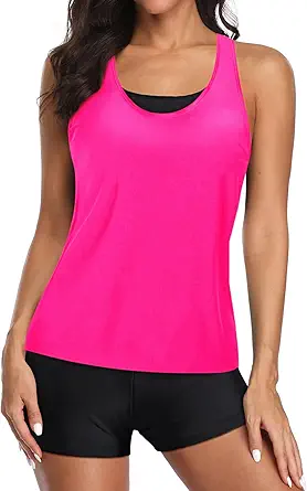 Holipick 3 Piece Tankini Swimsuits for Women Tummy Control Bathing Suits Swim Tank Top with Bra Boy Shorts Teen Swimwear