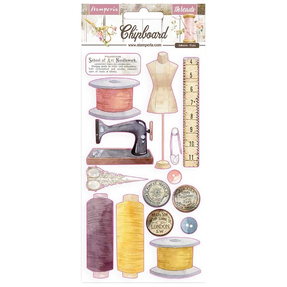 STAMPERIA INTERNATIONAL, KFT Stamperia-Chipboard -Threads, Multicoloured, One Size