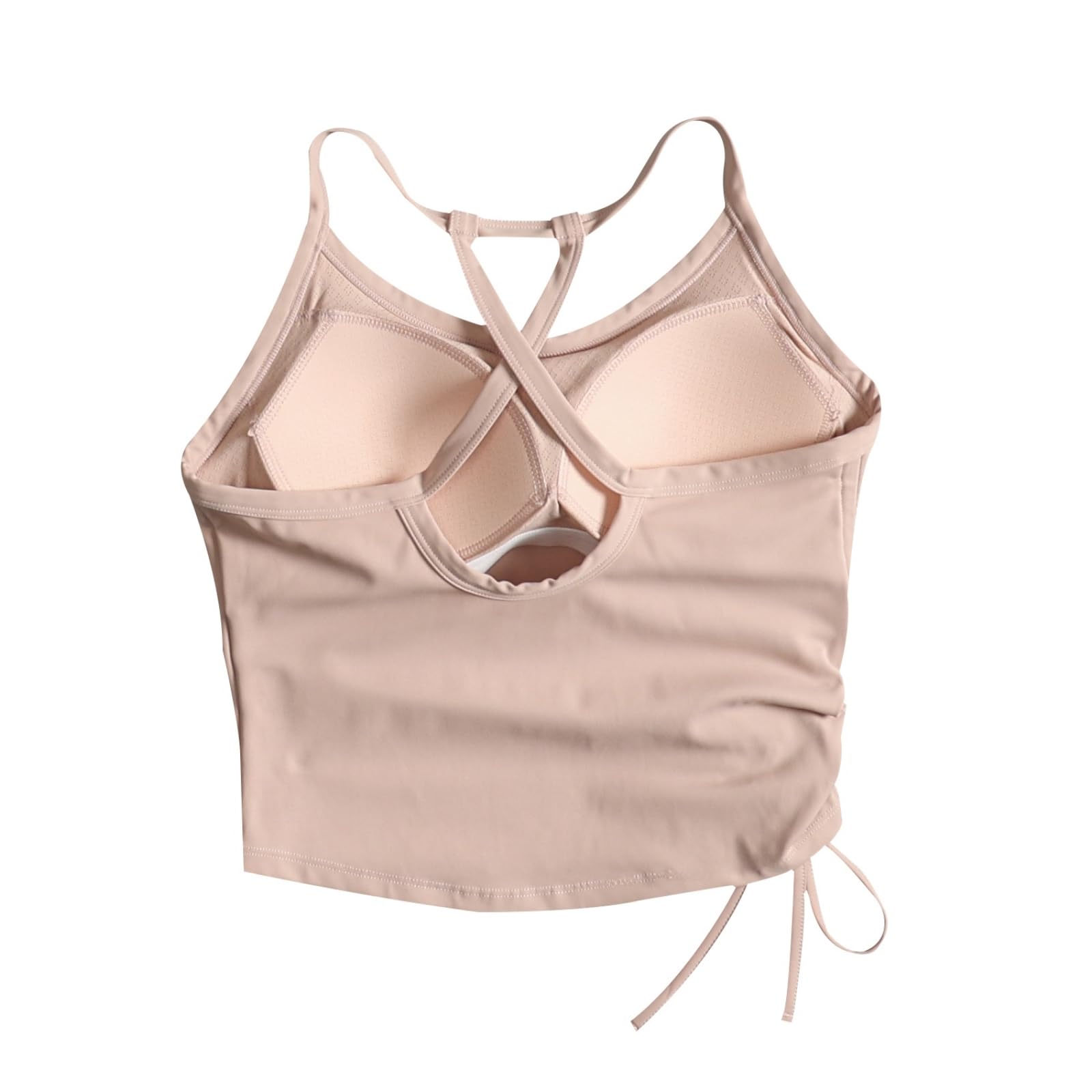 Yoga Bra Kobiety Adjustable Drawstring Tank Top Integrated Pad Backless Sports Pilates Running-XL - różowy