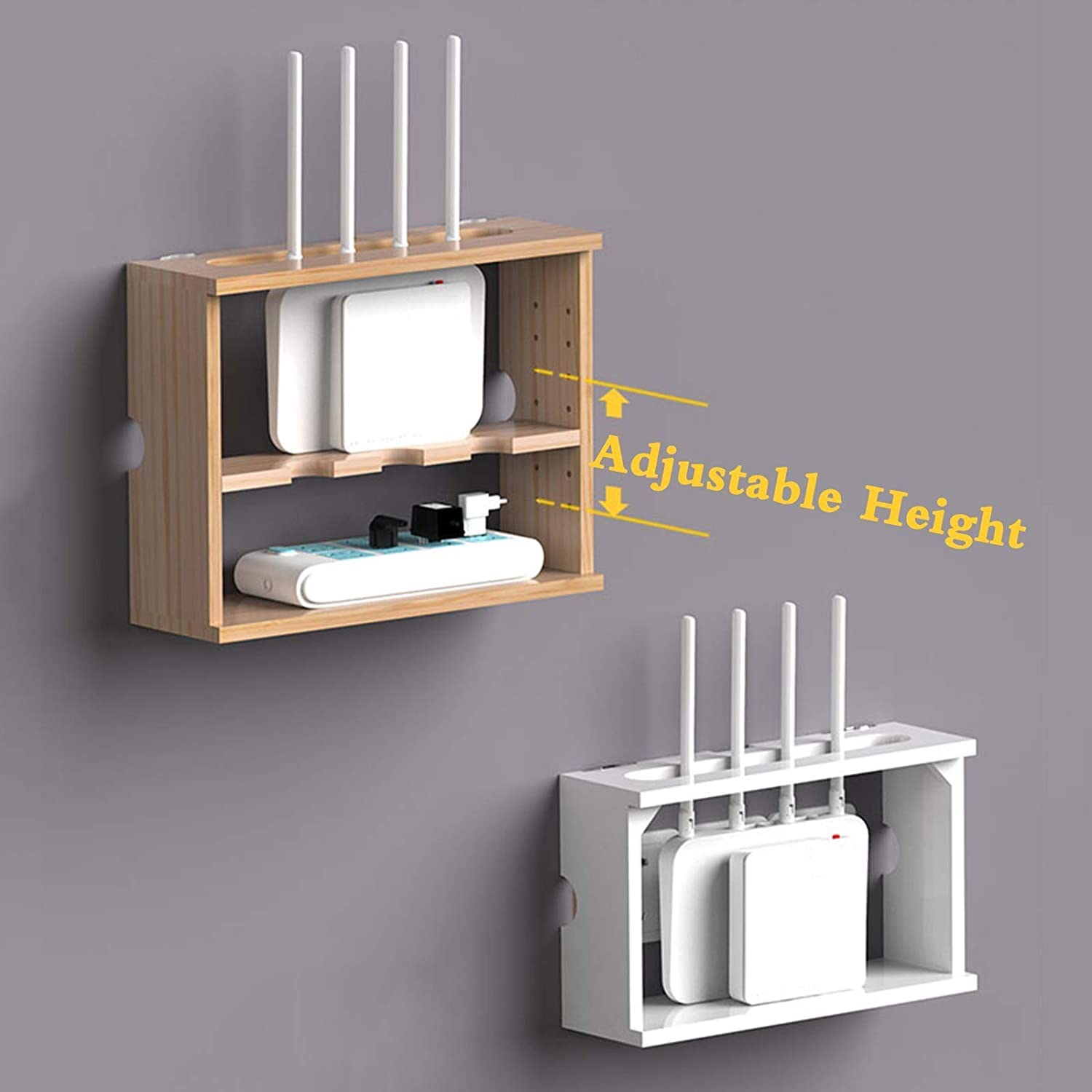 Solid Wood Network Set-top Box Wall Mounted Router Storage Box TV Lower Row Socket Occlusion Box Wireless WiFi Router Shelf for Desktop, Router Storage Box Decorative Box Routers