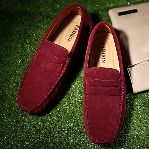 Image of ANUFER Men's Suede Leather Penny Loafers Comfort Driving Shoes Moccasin Slippers