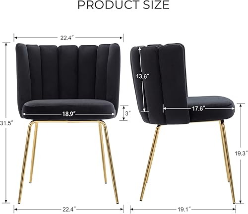 Miniatura 2 de Juego de 2 sillas de comedor modernas de terciopelo, elegantes sillas auxiliares tapizadas para cocina y comedor, cómoda silla de maquillaje para