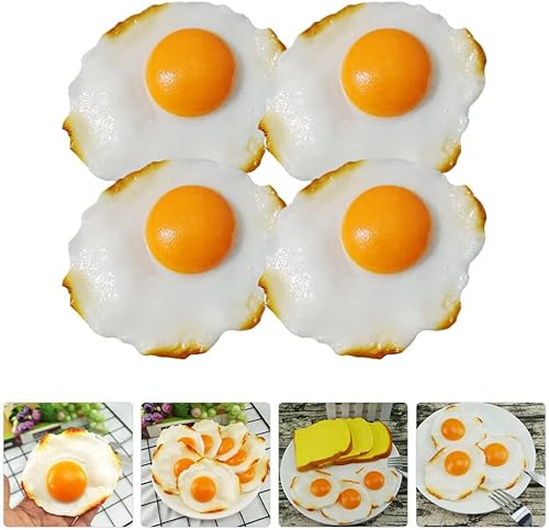 Miniatura 3 de PACKOVE 4 piezas de huevo frito decoración de huevo frito artificial modelo de huevo frito falso huevo frito simulación comida artificial decoración
