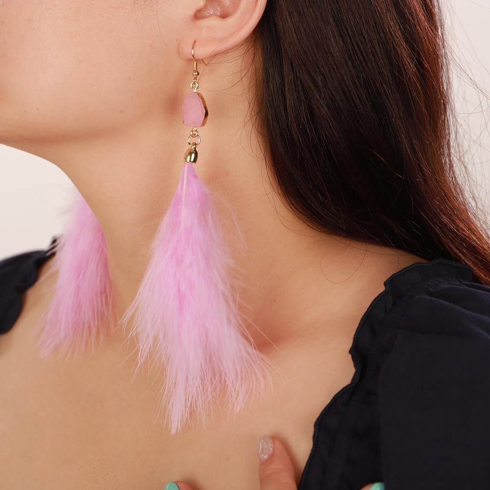 Octwine Boho Feather Earring Long Dangle Earring Feather Tassel Dangle Earrings Vintage Earrings Shiny Bar Party Earrings for Women - Image 2