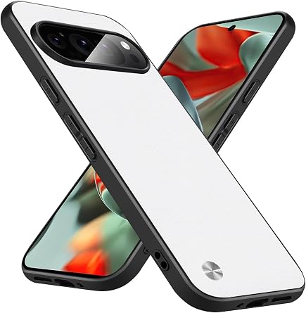 Slim Fit Case for Google Pixel 9 Pro XL, Soft TPU Edges + Faux Leather Back Cover, Anti-Fingerprint Scratch Shockproof Camera Protective for Google Pixel 9 Pro XL Phone Case White
