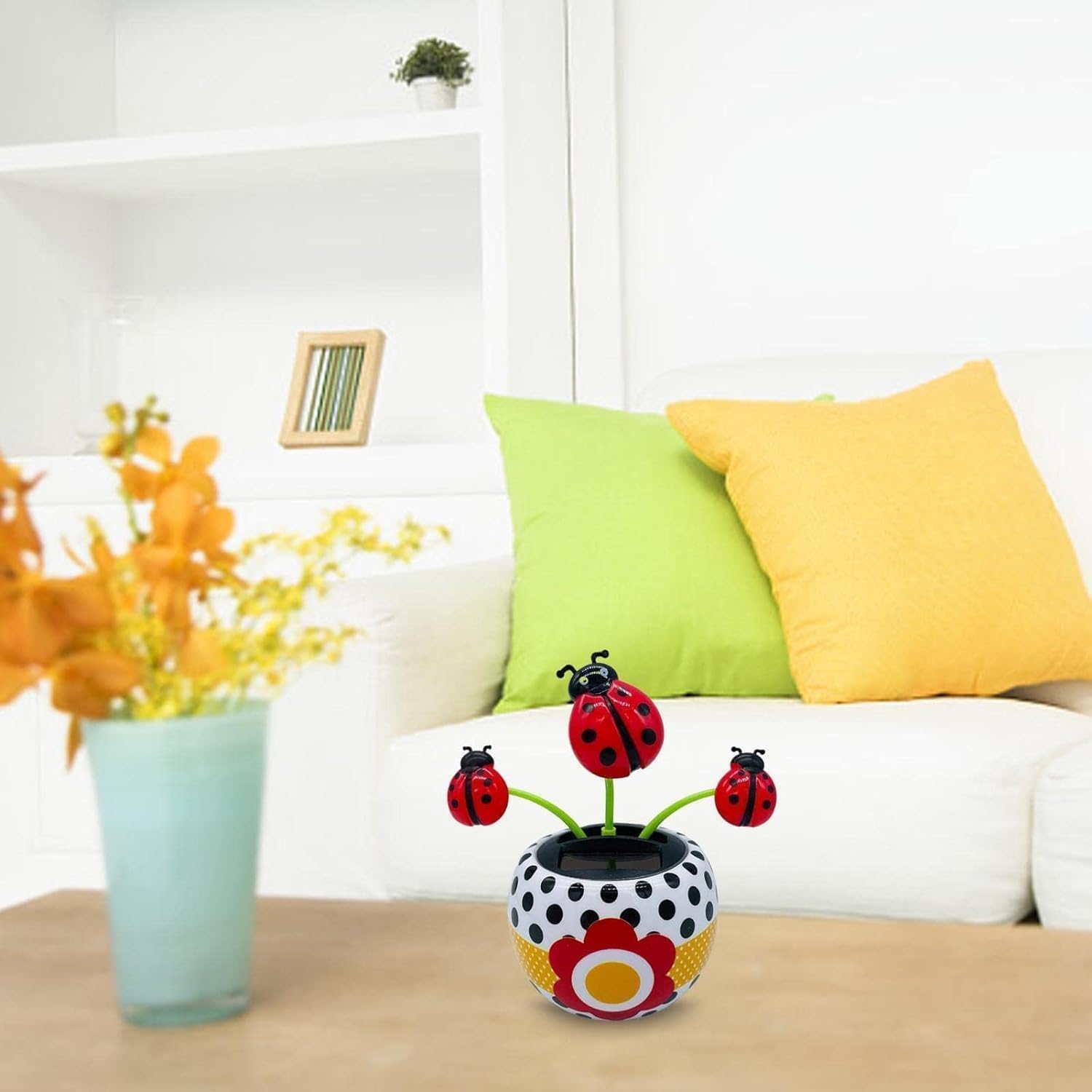 1Pc Red Ladybug Solar Powered Dancing, Solar Swinging Flip Flap Flower Animated Bobblehead Dancer Toy - Image 2