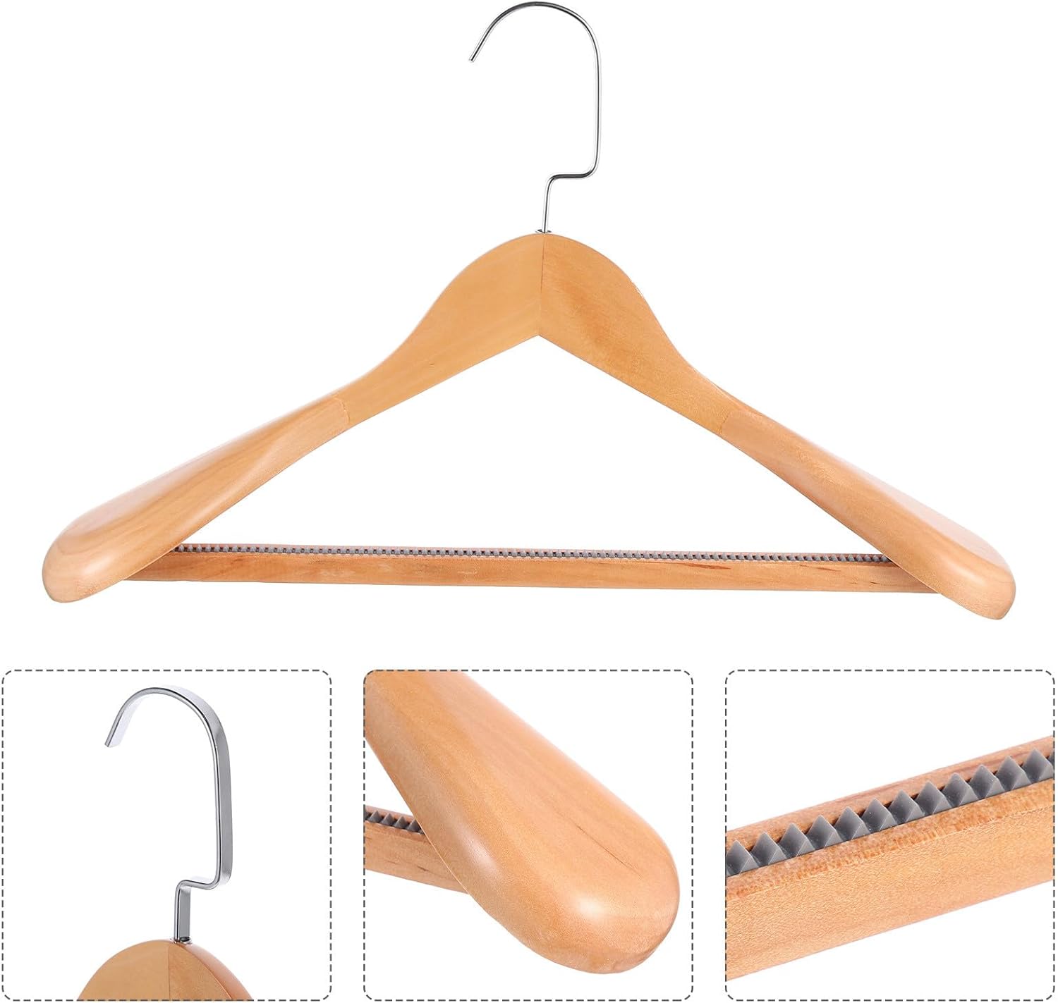 TIDTALEO Wooden Suit Hangers for Women, Wide Shoulder Flat Coat Hangers, Natural Solid Wood with Non-Marking Surface, 4pcs for Closet Organization and Heavy Coat Storage