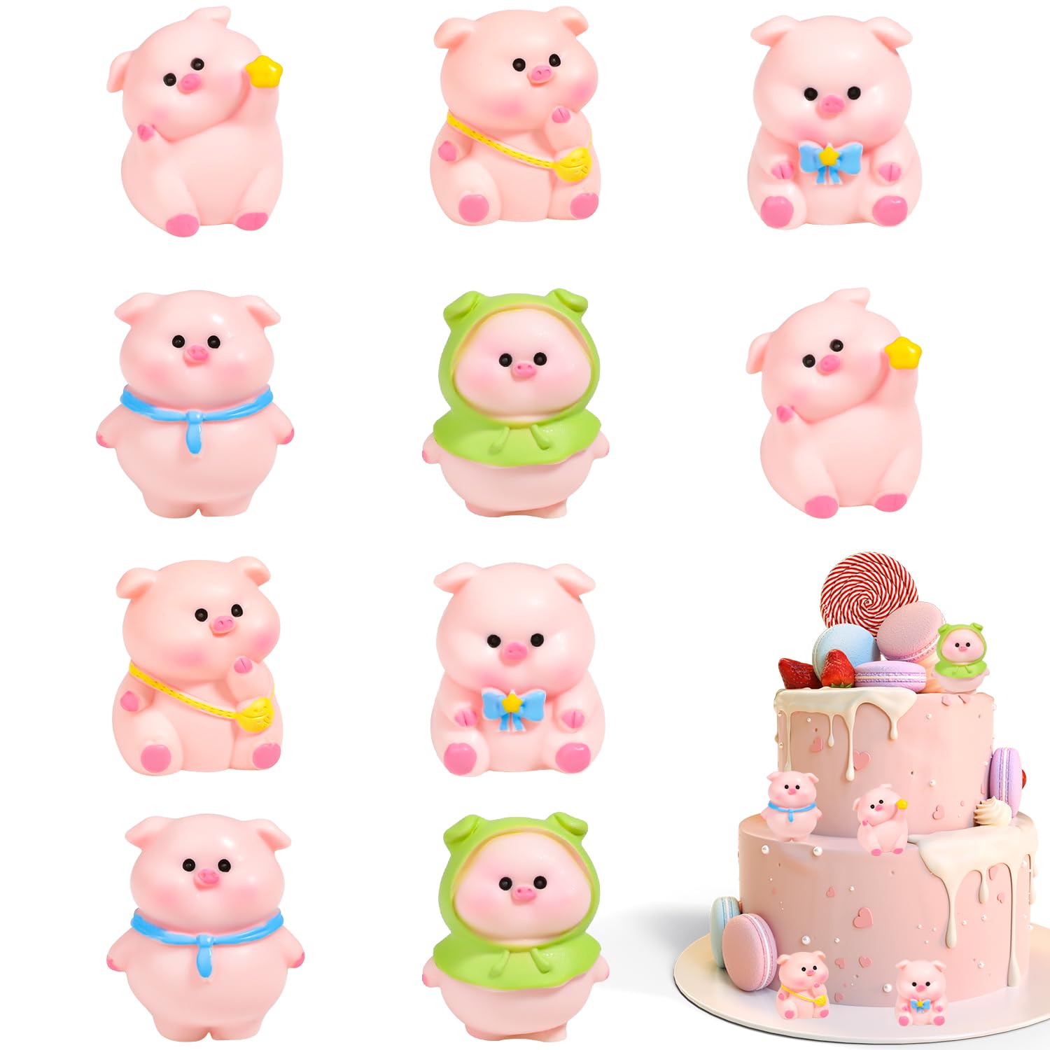 DelsenPack of 10 Lucky Pig, Mini Pigs, Small Lucky Pigs, Pink, New Year's Eve Lucky Charm, Mini Figures for DIY Crafts, Cakes, Garden Decoration, Table Decoration