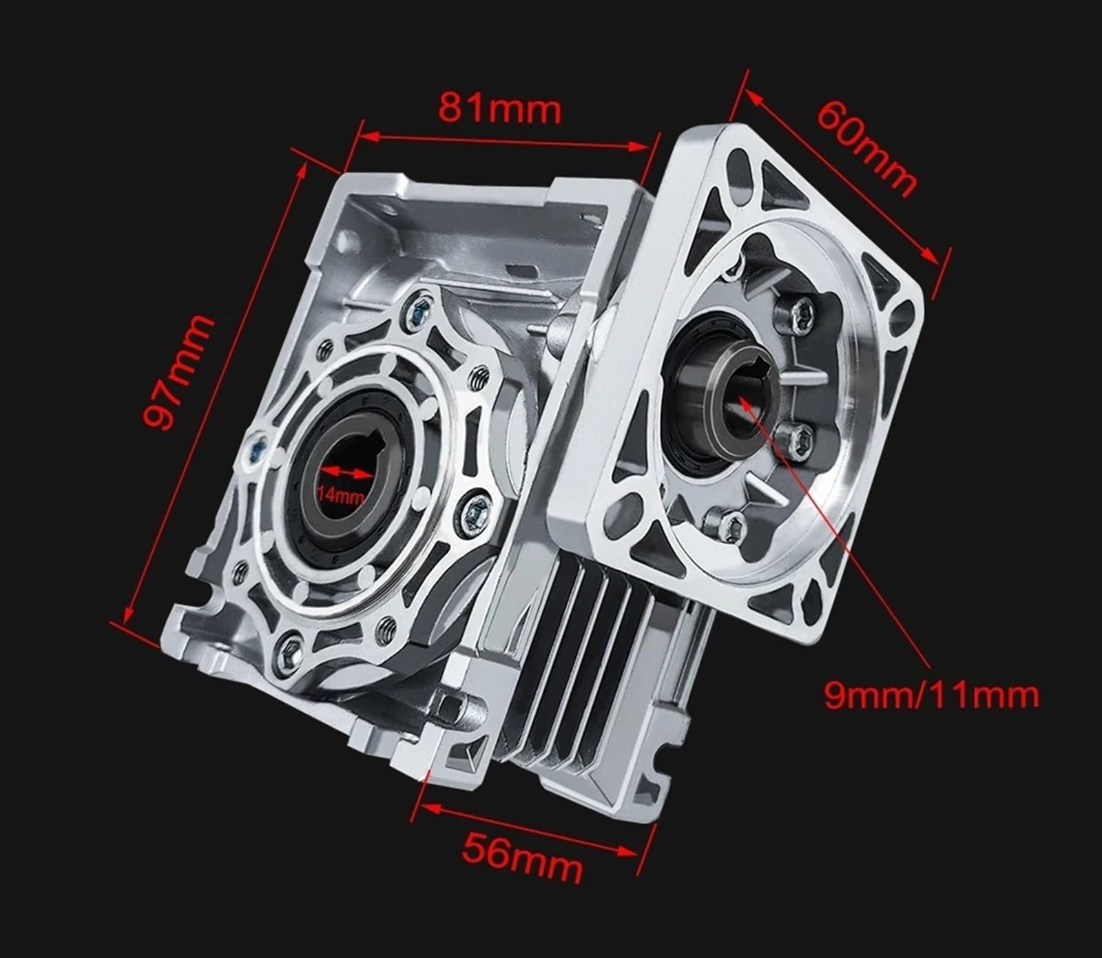 Caja de cambios NMRV030, eje de entrada de 11mm, eje de salida de 14mm, reductor de engranaje de gusano 5:1 7,5:1 10:1 80:1, reductor de relación for Motor Nema 23 Herramientas(25:1)