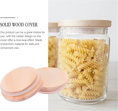 Miniatura 7 de SEWACC Tapas para tarros de almacenamiento de madera, 5 unidades, 3.228 in de boca ancha, tapas para tarros de almacenamiento de madera, latas de