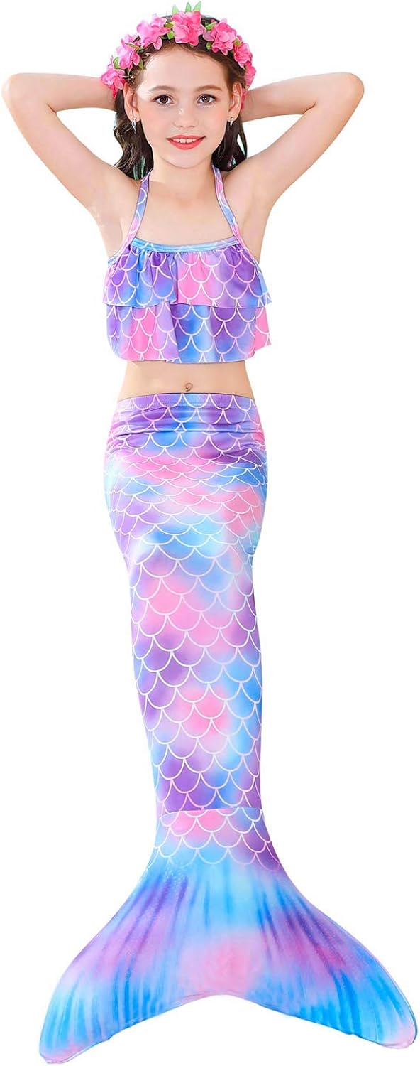 Rainbow Swimmable Mermaid Tail Bikini Sets with Monofin Swimware Girls Kids Cospaly Gift : Clothing, Shoes & Jewelry