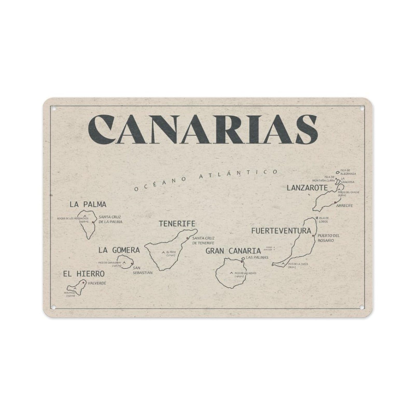 peiyeety Metal Tin Sign 12 X 8 Inch - Canaries Map - Vintage Poster Metal Plaque, Wall Decor for Living Room, Bedroom, Office, Study, Café, Hallway & Studio Decoration