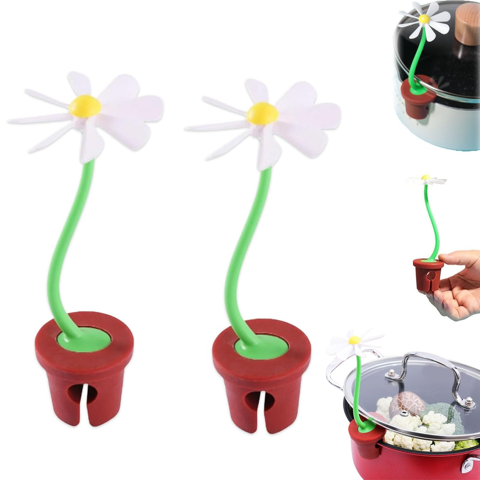 Flower Power Steam Releaser, Steam Releaser for Pot, Flower Steam Releaser, Silicone Daisy Pot Lid Lifter, Pot Cover Spill Stopper Lid,for Soup Pot Kitchen Tools (2pcs)