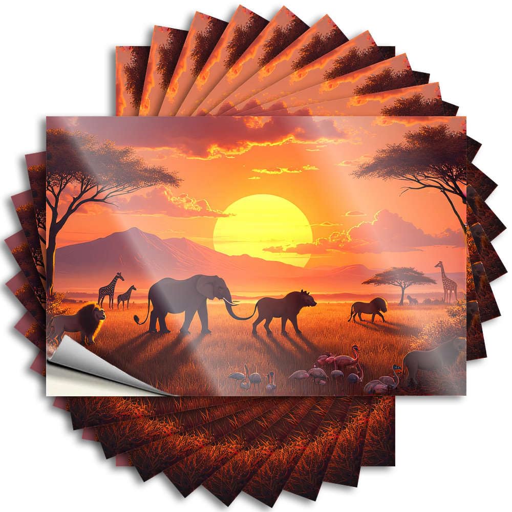 Saying Rv Bathroom Accessories Waterproof Vinyl Sticker | African Savannah At Sunset with Elephants, Lions, Giraffes, and Flamingos Rock Case for Science DIY Projects(8X12CM)