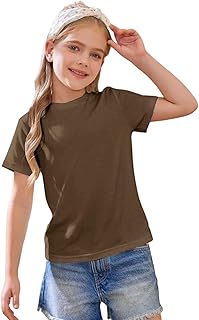 Camiseta de verano para niñas, elegante, ligera, de manga corta, color liso, cómoda y suave, camiseta casual para niños