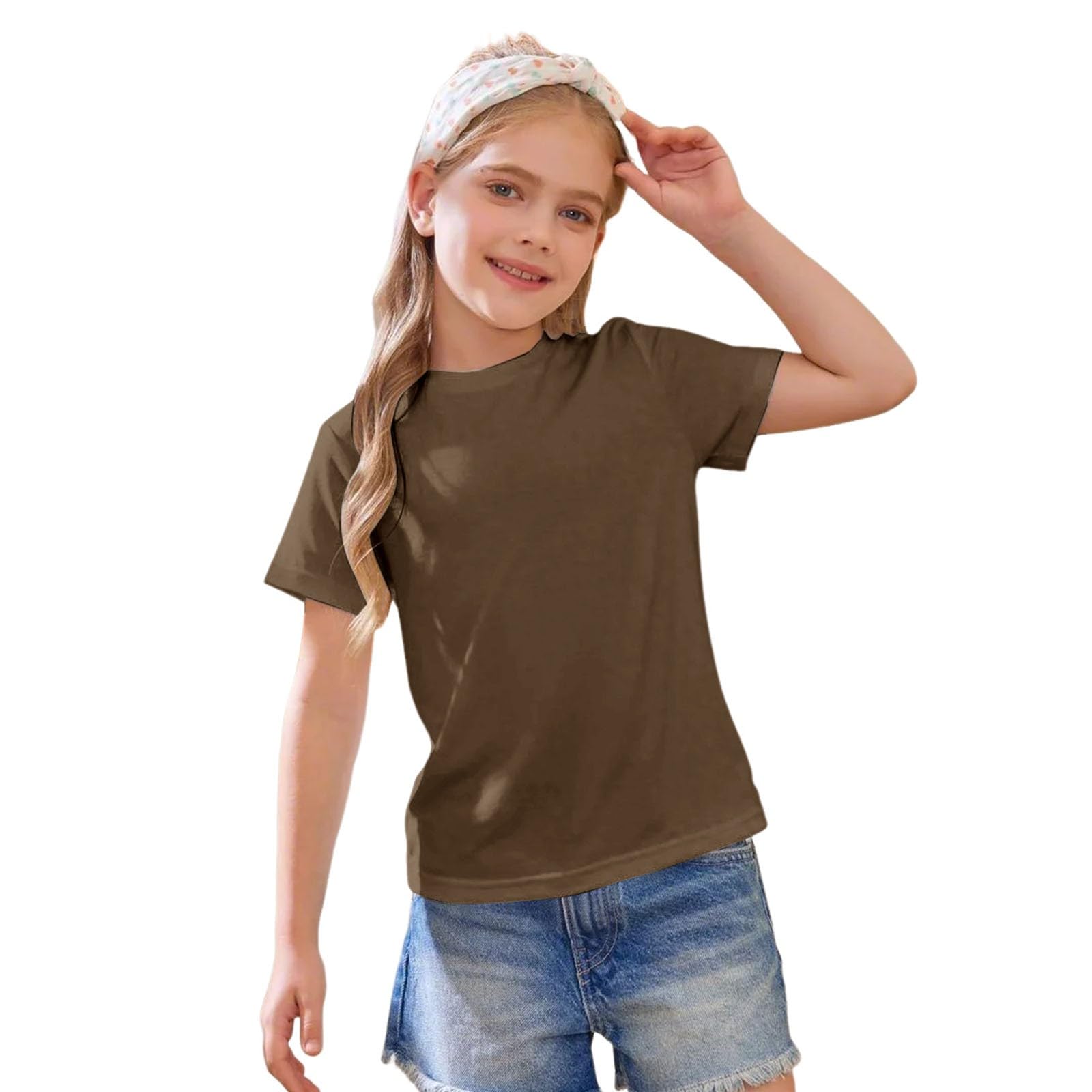 Camiseta de algodón manga corta cuello redondo para niñas básica ligera