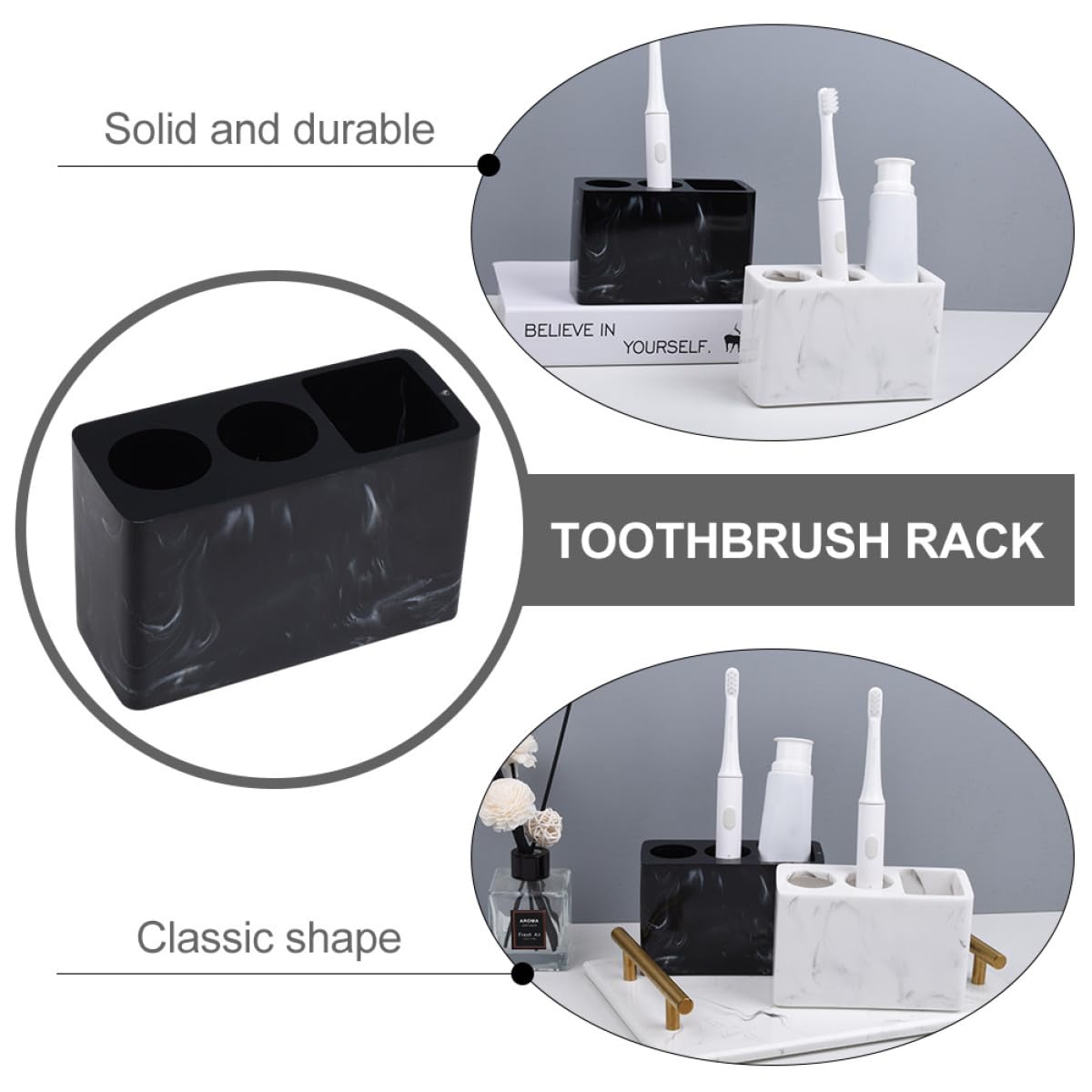 Soporte de Resina Negro para Cepillos de Dientes Estante para Pasta, Organizador Elegante para Baño Que Mantiene Limpio y Ordenado el Tocador