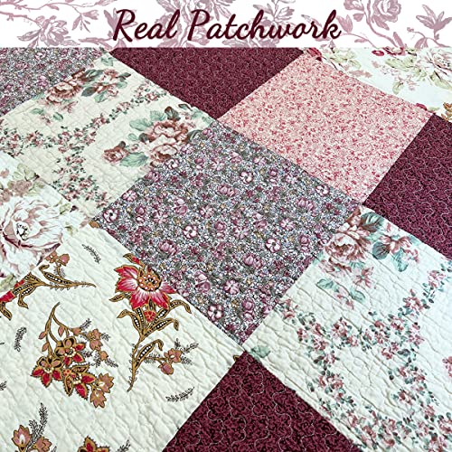 image for Cozy Line Home Fashions Floral Real Patchwork Burgundy Red Coral Pink 