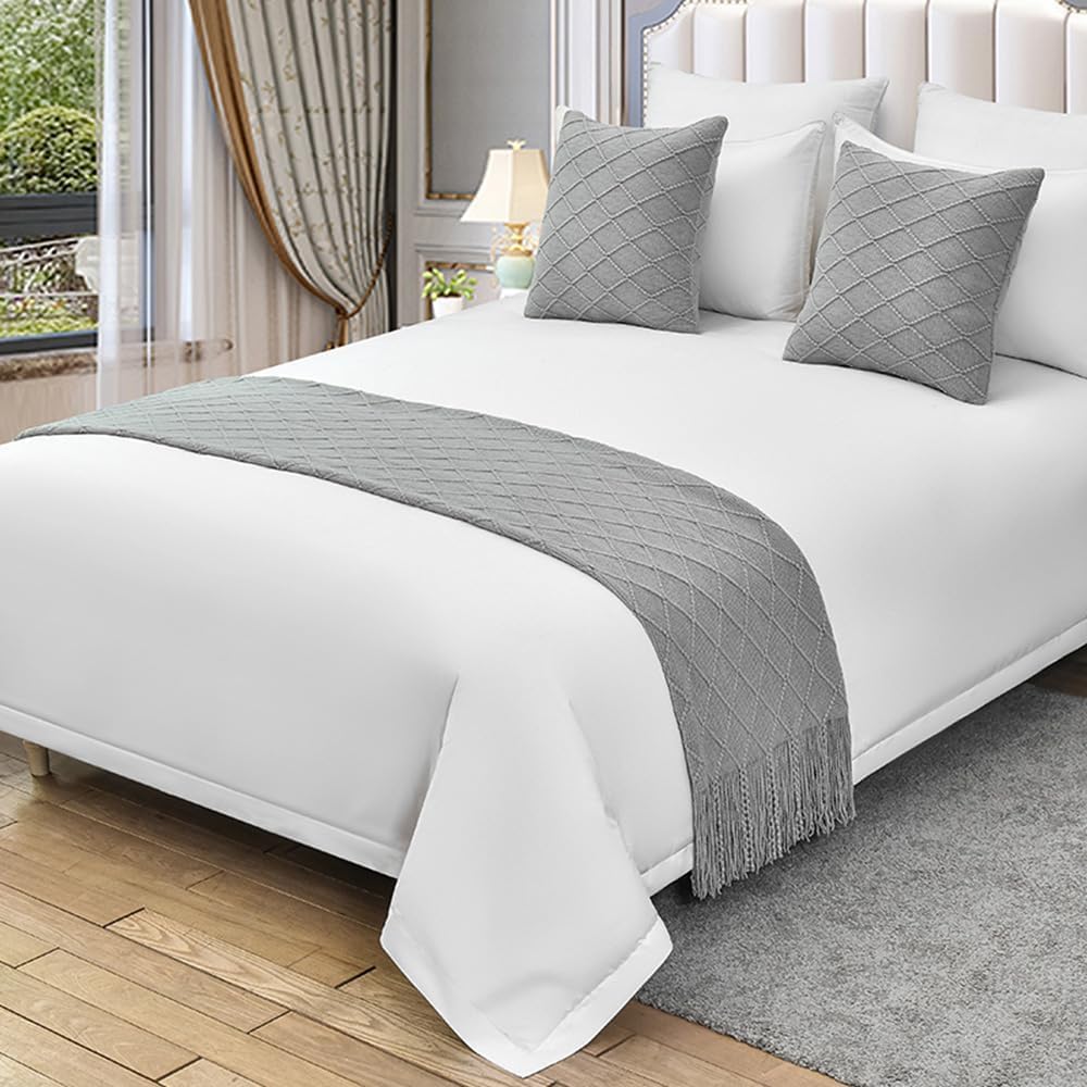 Bufanda de cama de punto suave estilo hotel con rombos y cojines