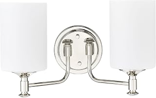 ML Lighting | Ailey Collection | 91032-PN | 2 Light Vanity in Polished Nickel Finish with Etched Opal White Glass Shade | Versatile Design That adds High-End Texture and Elegance to Your Bathroom