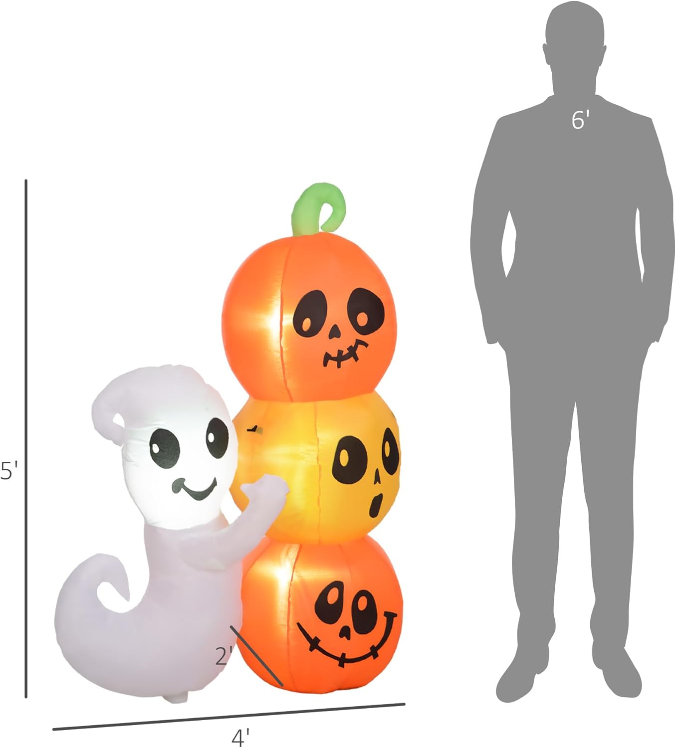 HOMCOM 5ft Inflatable Halloween Decoration Ghost and Pumpkin, Blow Up Outdoor LED Yard Display, Waterproof