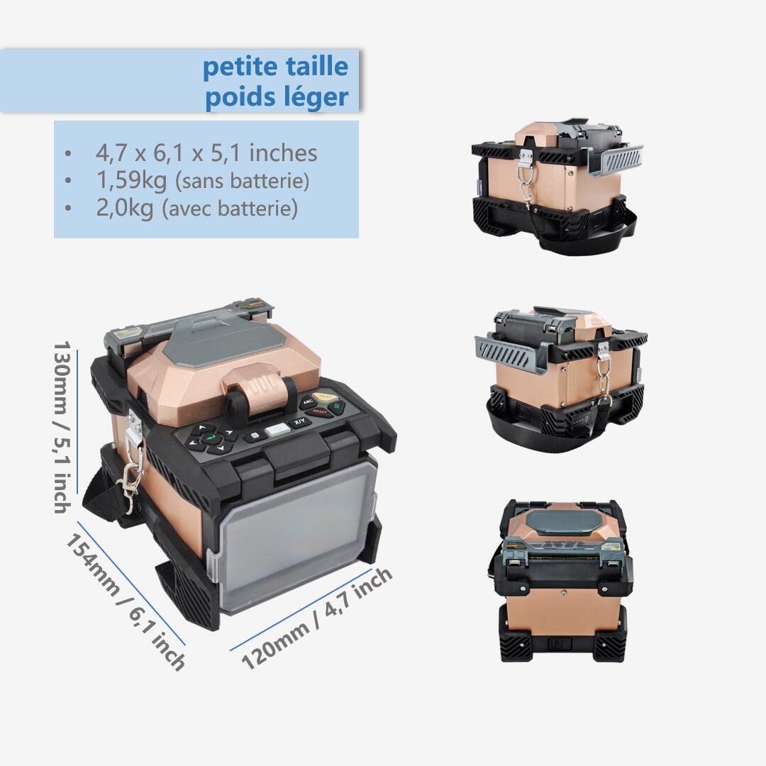 Soudeuse Fibre Optique Fusion Splicer, Kit d'Épissage par Fusion de Fibre avec Écran Tactile de 4,3 Pouces, Épissage 7s et Chauffage 18s pour FTTH (6481B)