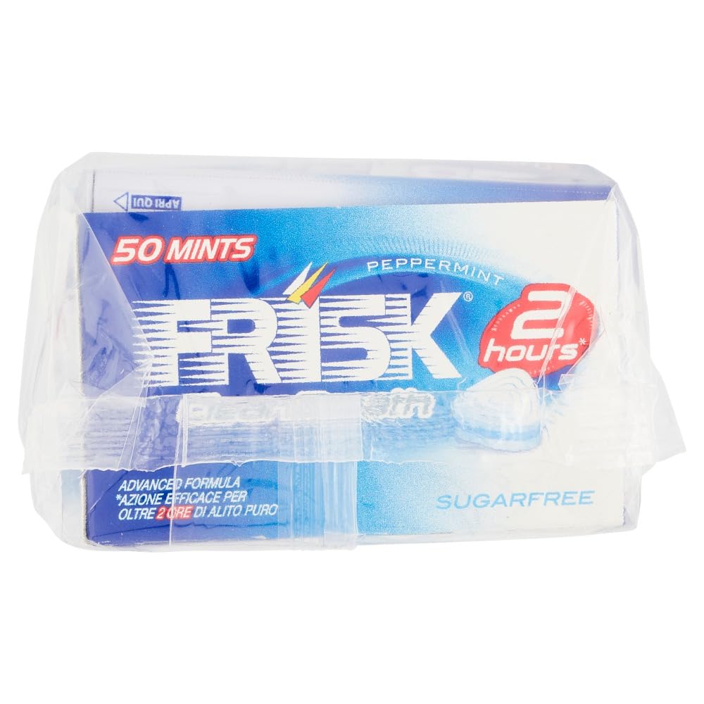 Frisk Clean Breath, Caramelle Dure Gusto Peppermint, Microcompresse con Zinco, con Edulcoranti, Senza Zucchero, Senza Glutine, 50 Unità, Confezione da 12
