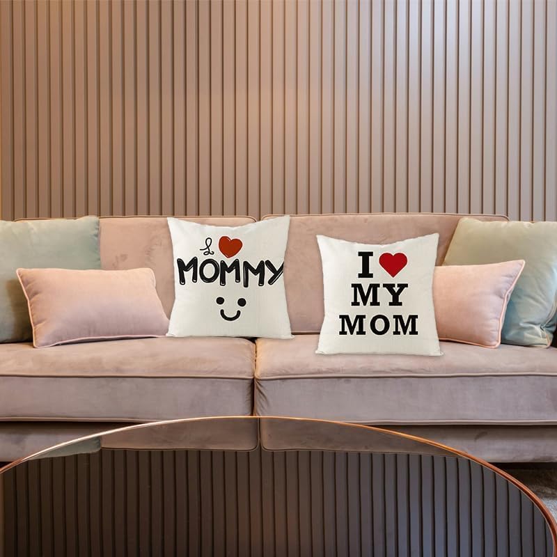 Miniatura 5 de Funda de almohada con texto en inglés "I Love Mom" de 18 x 18 pulgadas, funda de almohada decorativa para el día de la madre, regalos de cumpleaños