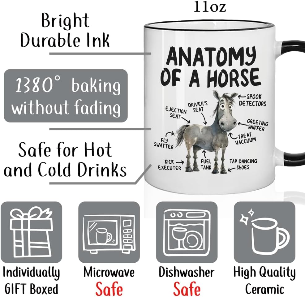 Anatomy of a Horse Funny Horse Gifts for Women Men, Horses Lover Coffee Cup, Cute Cartoon Sarcastic Meme Graphic Birthday Christmas Gift for Dad Mom Coworkers Boss Friends - Image 2