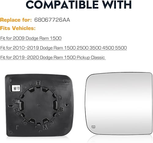 Miniatura 6 de Espejo de remolque superior izquierdo y derecho con calefacción para Dodge Ram 1500 2009-2019, Dodge Ram 1500 Classic 2019-2020, Dodge Ram 2500 3500