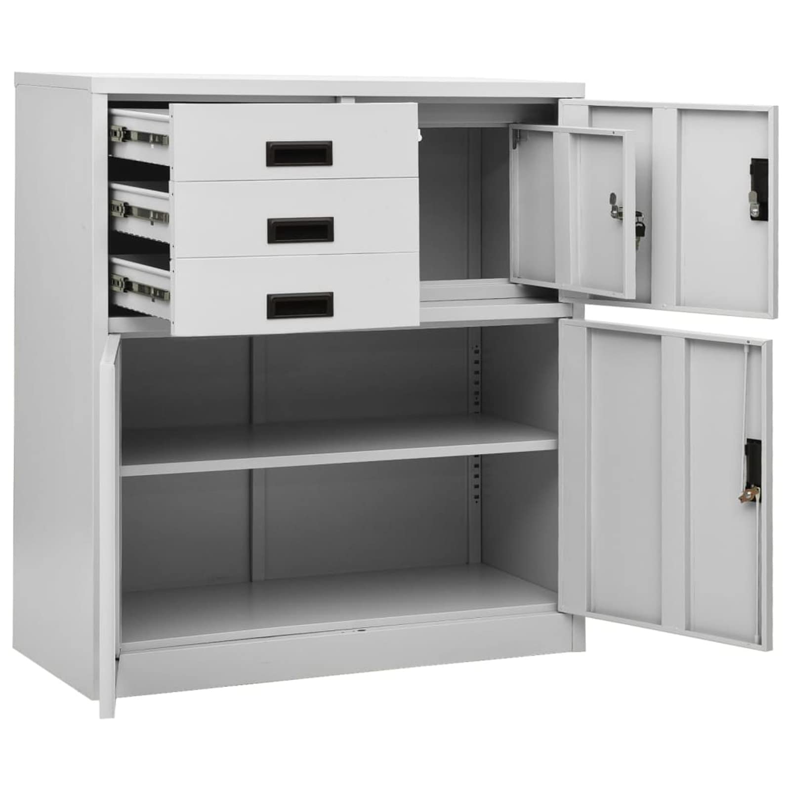 Gecheer Armadio per Ufficio, Design a Schedario, Grigio Chiaro, Acciaio, Vano Interno, Ripiano Regolabile, Cassetti con Guide, Cuscinetti a Sfera, 90x40x102 cm for Ufficio