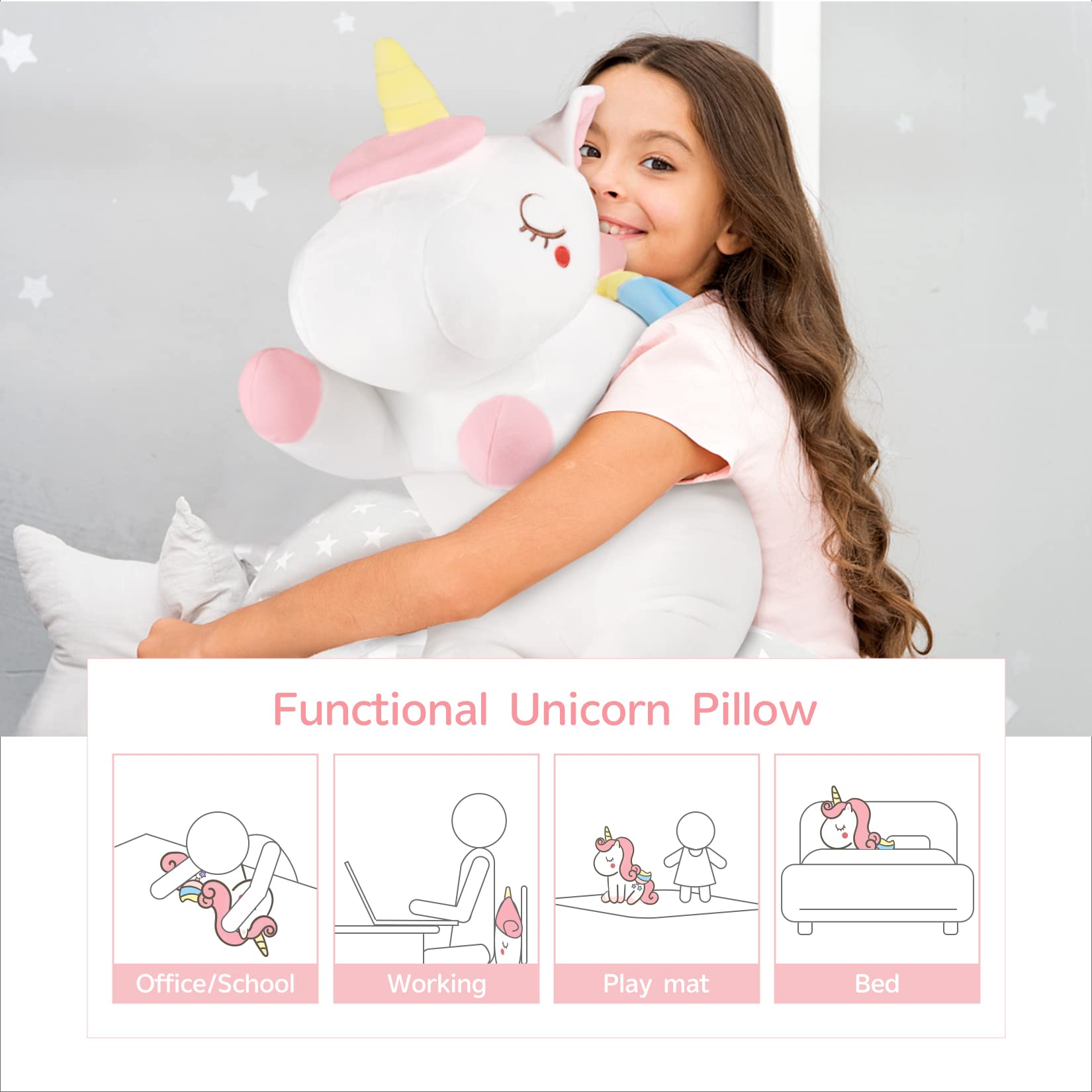 GAGAKU Cuscino a forma di unicorno 66 cm con grande unicorno per bambini e ragazze - Regalo di compleanno e anniversario