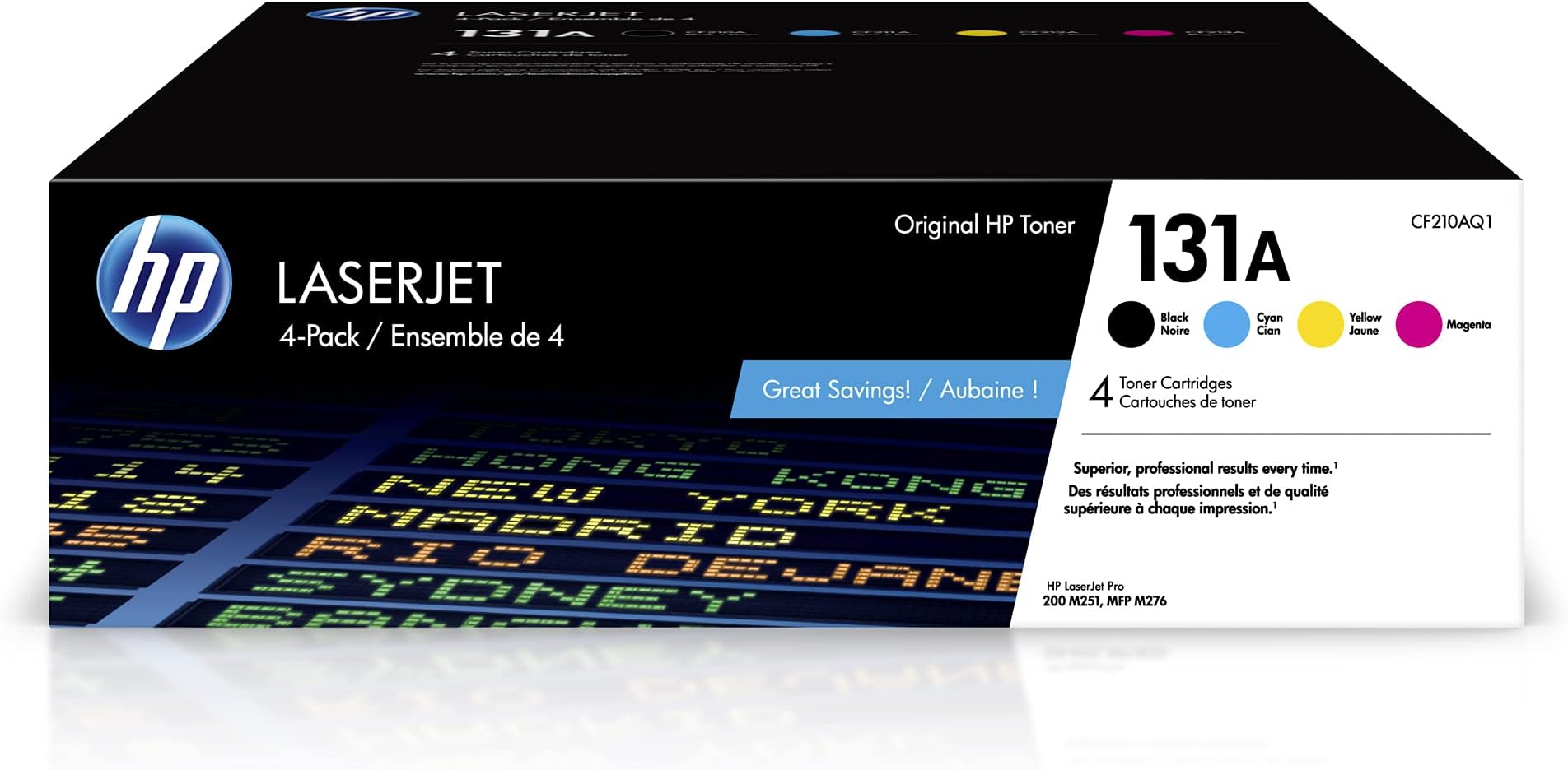 131A Black, Cyan, Magenta, Yellow Toner Cartridges | Works with LaserJet Pro 200 Color M251, LaserJet Pro 200 Color MFP M276 | CF210AQ1