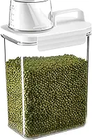 Pote Hermético Dispenser 2,3L com Tampa com Trava e Copo Medidor BPA Free Premium – Ideal para Armazenar Sabão em Pó, Arroz, Grãos e Mantimentos, Organização Completa da Cozinha