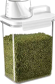 Pote Hermético Dispenser 2,3L com Tampa com Trava e Copo Medidor BPA Free Premium – Ideal para Armazenar Sabão em Pó, Arroz, Grãos e Mantimentos, Organização Completa da Cozinha