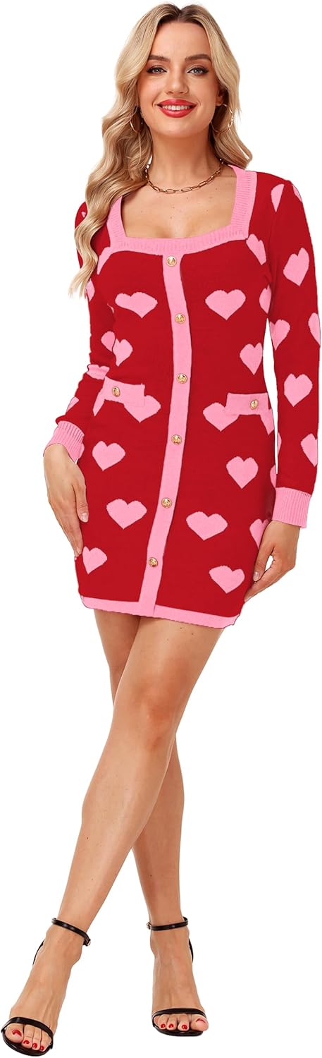 Magrank Women's Valentine Sweater Dress Long Sleeve Knit Pullover Heart Dresses - Image 6