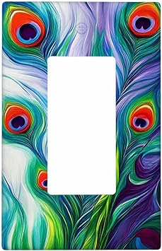 Moslion Peacock Feather 1 Gang Outlet Covers Blue Green Bird Eye Boho Wall Plate Single Rocker Switch Plug Cover Home Decor for Living Room Bathroom
