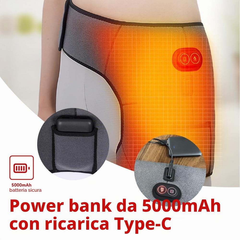 Cuscinetto riscaldante senza fili per anca/sciatica, sollievo dal dolore con 2 cinghie di estensione, 3 cuscinetti termici per anca con 6 massaggi a vibrazione, fascia per anca riscaldata con