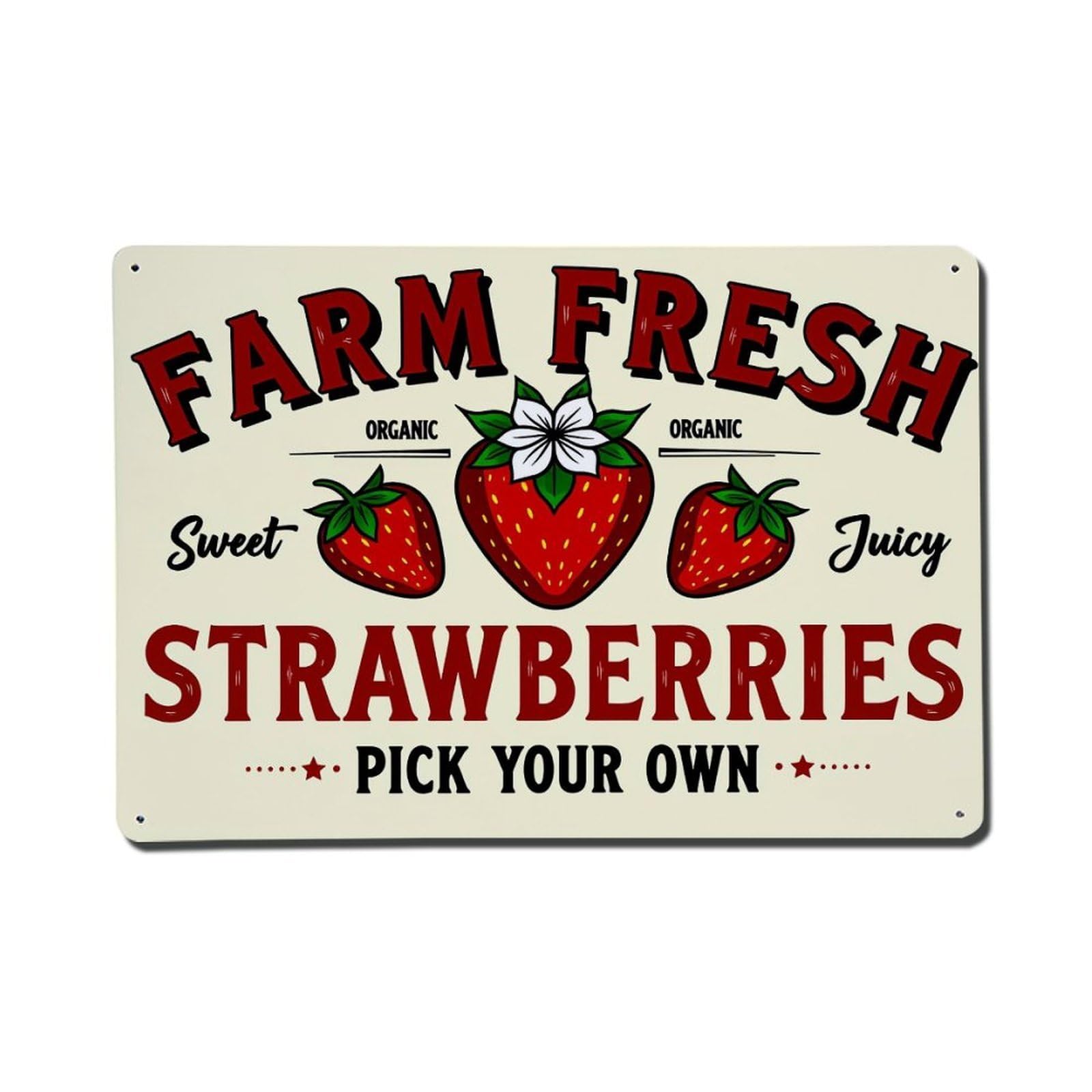 Enderetf Vintage Farm Fresh Strawberries Organic Sweet Juicy Tin Sign Metal Poster, Home Bar Garage Man Cave Cafe Indoor & Outdoor Wall Decoration 8X12inches