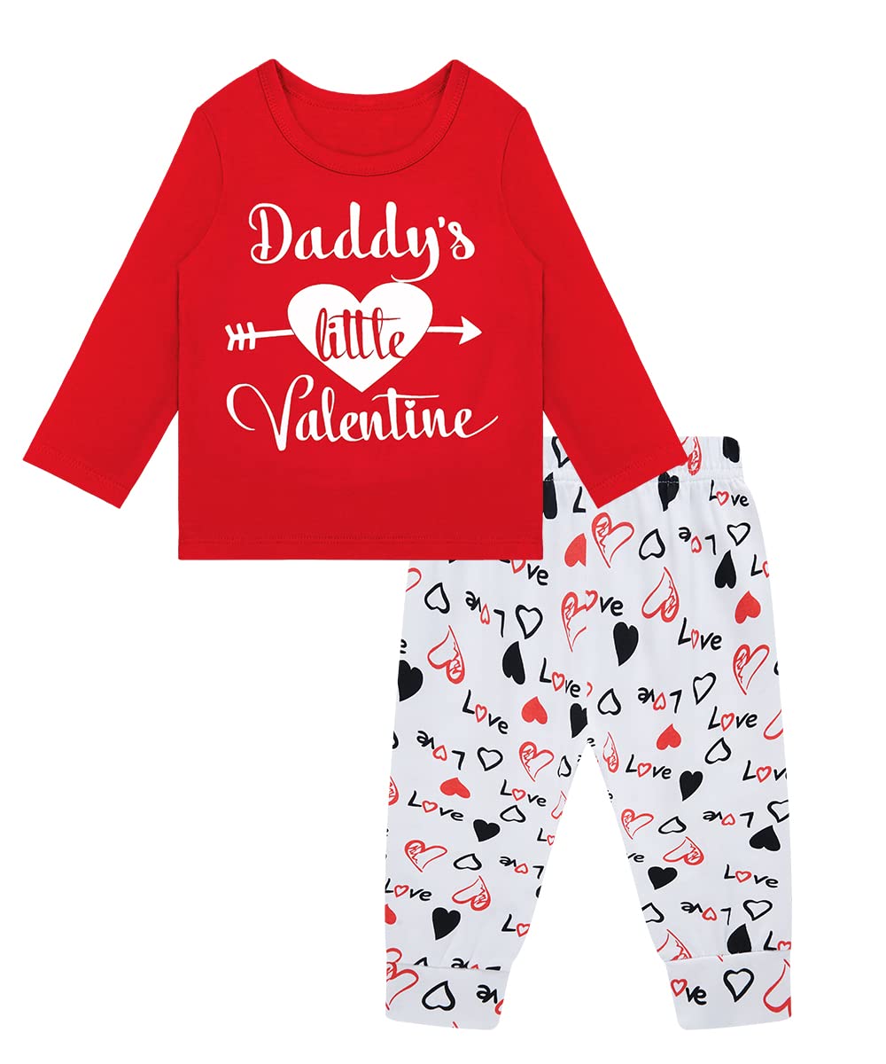 Fantasy EraNewborn Baby Girls Daddy's Little Valentine Day Outfit Set Long Sleeve