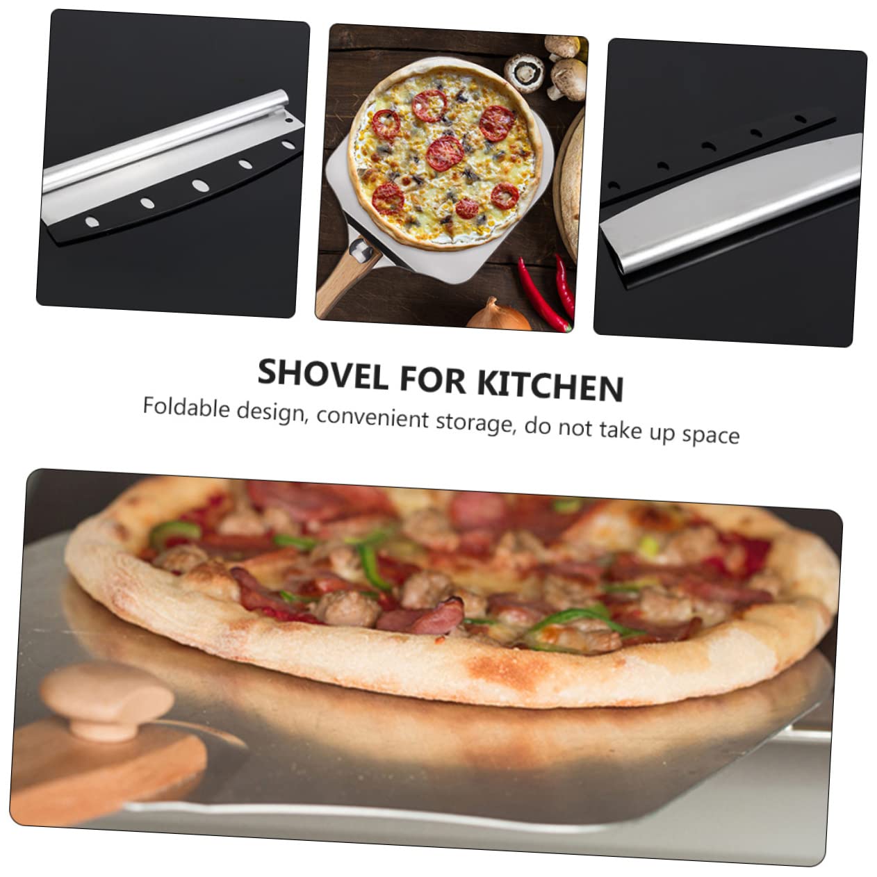 Cabilock 2pcs Folding Aluminum Pizza Peel Wooden Handle for Transfer Lightweight Scraper for Baking Pizza and Cakes
