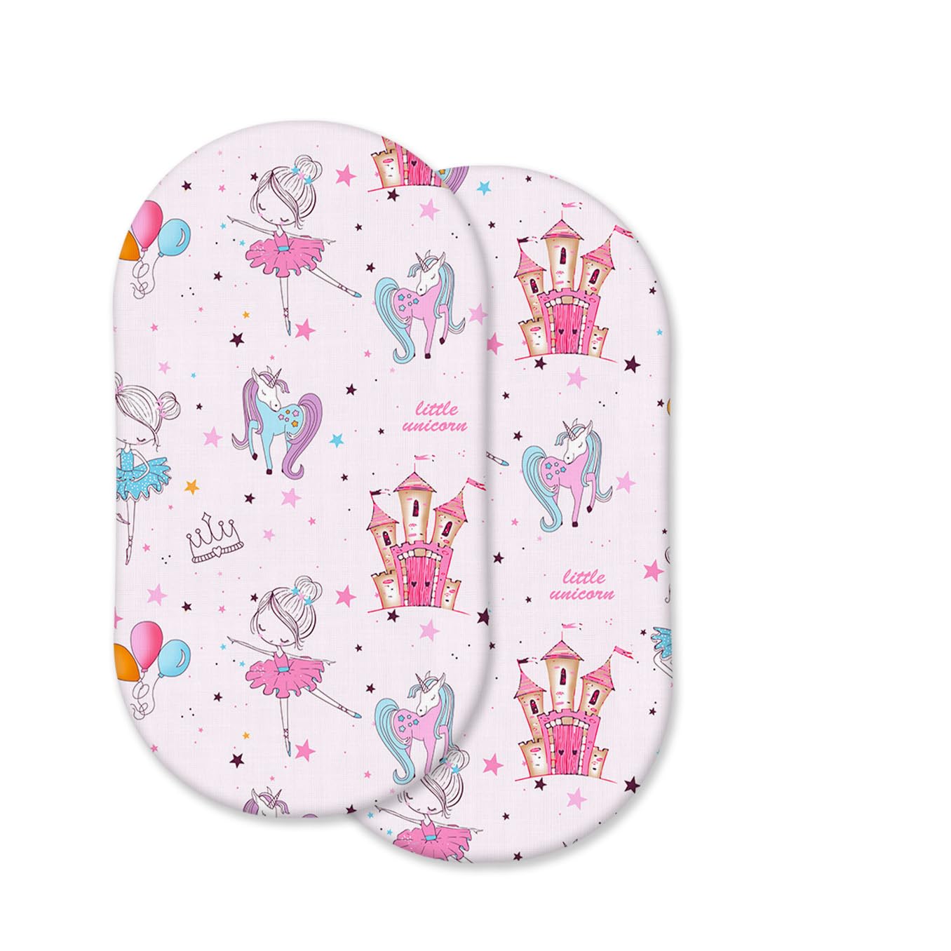 100% Cotton 2 Pcs Moses Basket Fitted Sheets - Breathable, Soft & Antiallergic (Baby Pink Princess, 75 x 30 cm)